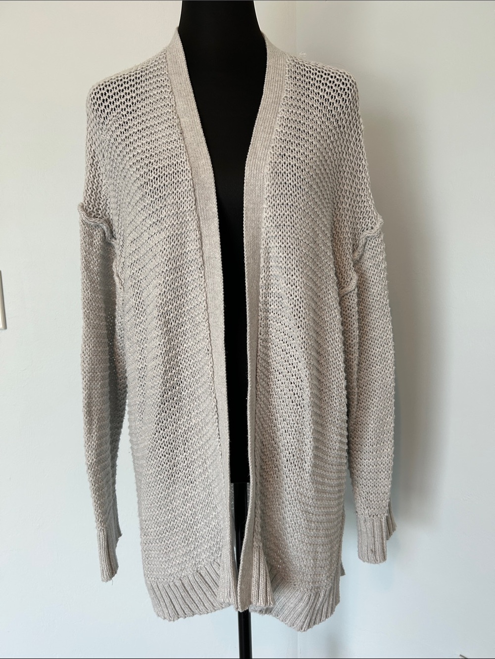 UpWest Light Grey Open-Front Knit Cardigan
